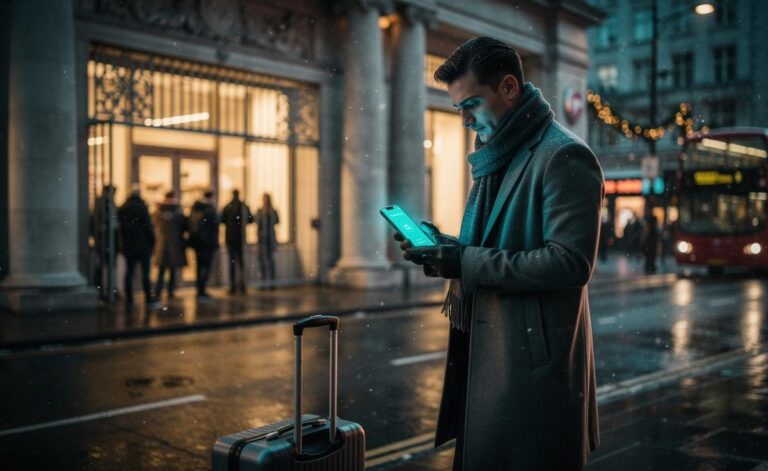 Illustration of people abandoning traditional banking methods this December in favour of app-first digital banking alternatives